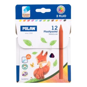 COLORES MILAN PLASTIPASTEL TRIANGULARES 12 UND + 2 FLUO