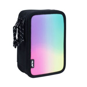 ESTUCHE P/LAPIZ MILAN 3 COMPARTIMIENTOS SUNSENT NEGRO/VERDE C/ACCESORIOS